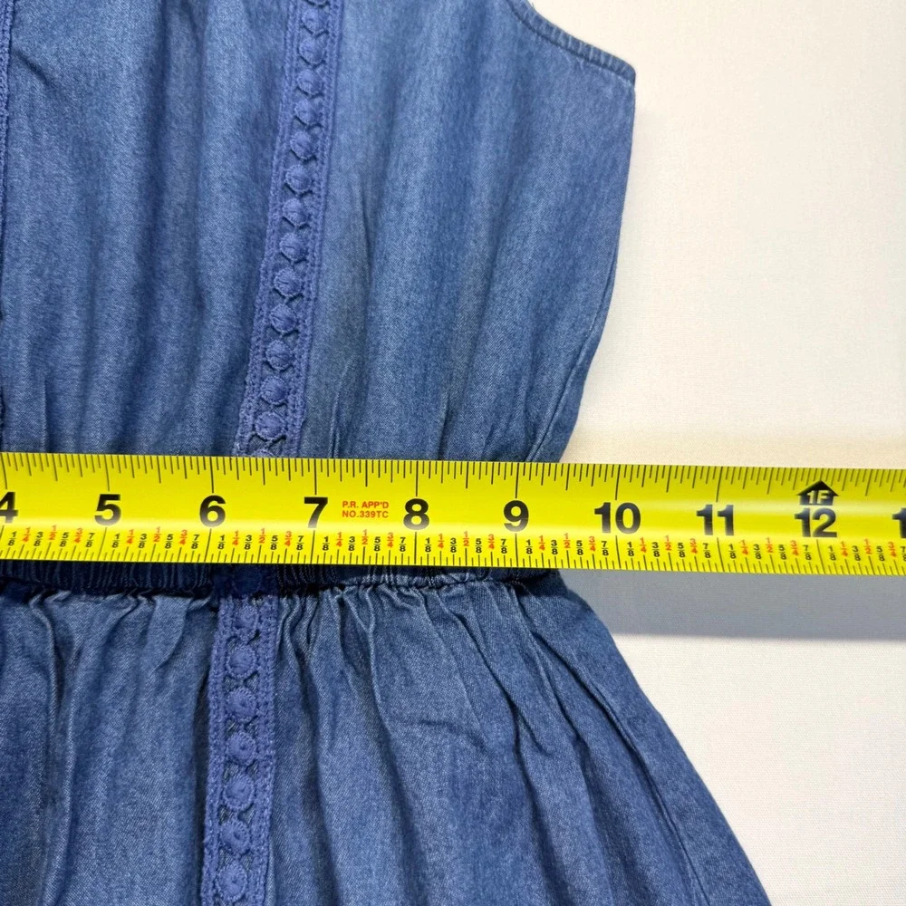 Justice Girls Size 7 Chambray Romper Dress Blue Skort Lace Trim Sleeveless Cute